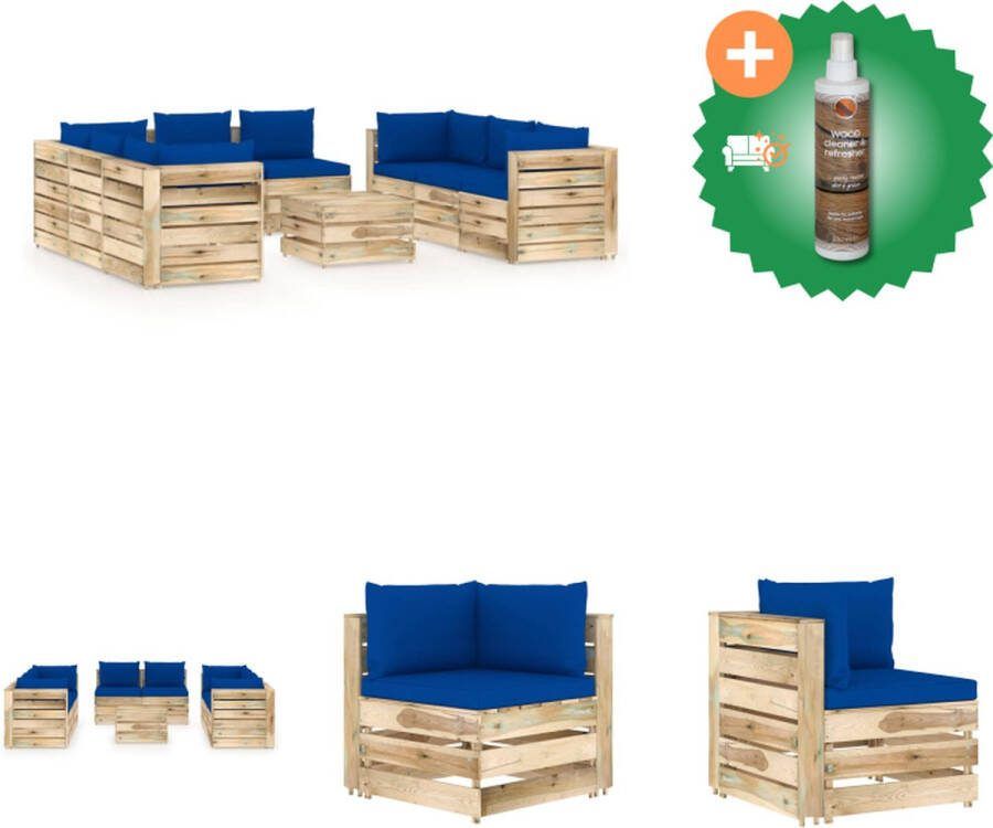 VidaXL Pallet Loungeset Hoekbank Middenbank Tafel Voetenbank 69x70x66cm 60x70x66cm 60x62x37cm Blauw Grenenhout Tuinset Inclusief Houtreiniger en verfrisser