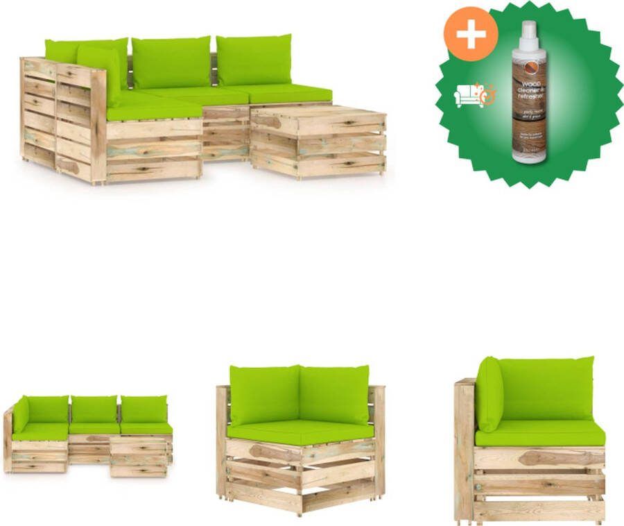 VidaXL Pallet Loungeset Hoekbank Middenbank Tafel Voetenbank 69x70x66cm 60x70x66cm 60x62x37cm Tuinset Inclusief Houtreiniger en verfrisser