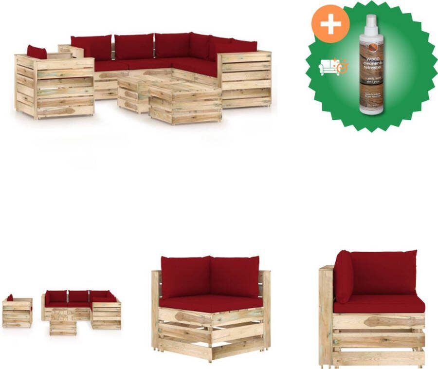 VidaXL Pallet Loungeset Hoekbank Middenbank Tafel Voetenbank Eenzitsbank Kussens (Wijnrood) Grenenhout Tuinset Inclusief Houtreiniger en verfrisser