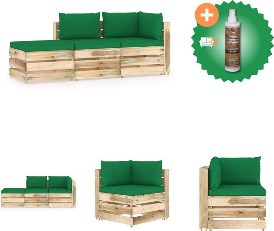 VidaXL Pallet Loungeset Hoekbank Middenbank Tafel Voetenbank Groen Kussen Grenenhout Geïmpregneerd 69 x 70 x 66 cm 100% Polyester Tuinset Inclusief Houtreiniger en verfrisser