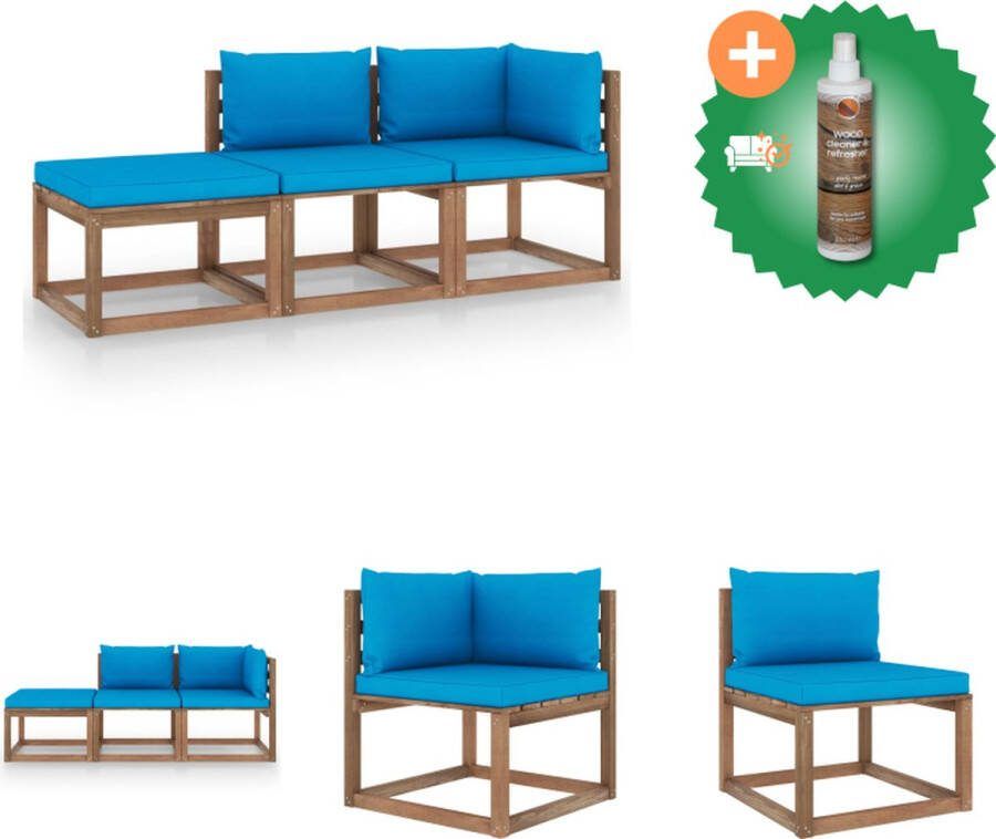 VidaXL Pallet Loungeset Hoekbank Middenbank Voetenbank 64x64x70 cm Bruin Grenenhout Tuinset Inclusief Houtreiniger en verfrisser