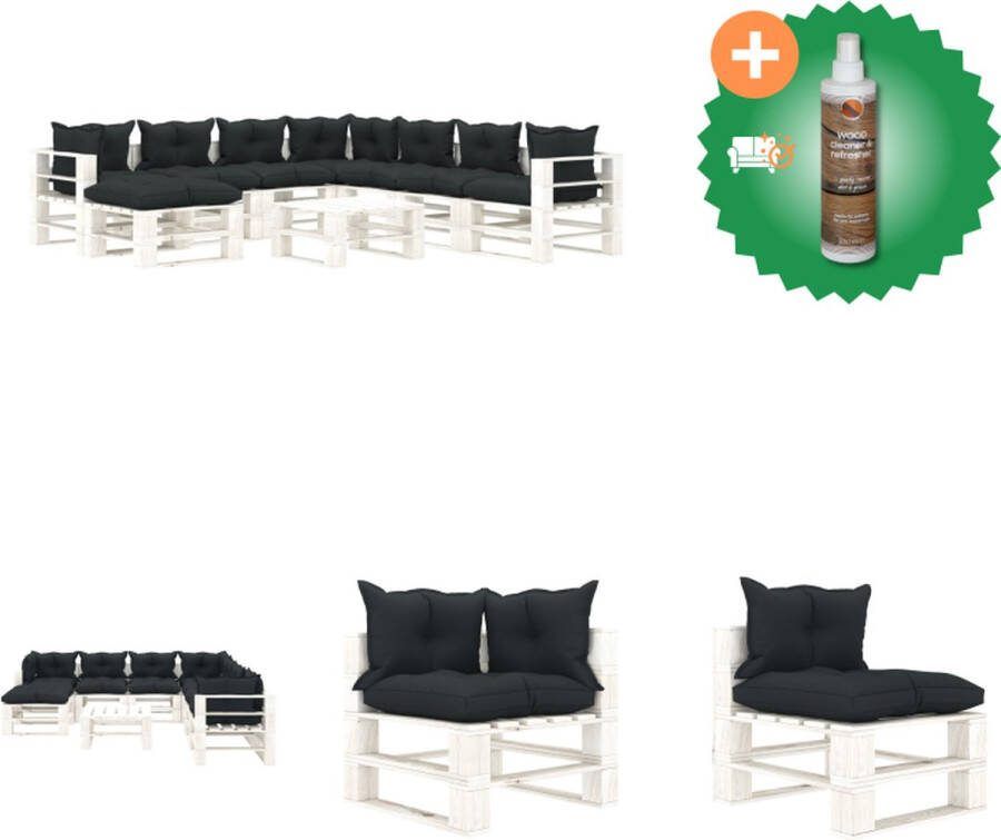 VidaXL Pallet loungeset houten grenenhout antraciet wit 3 hoekbank 4 middenbank 2 tafel hocker zitkussens rugkussens Tuinset Inclusief Houtreiniger en verfrisser