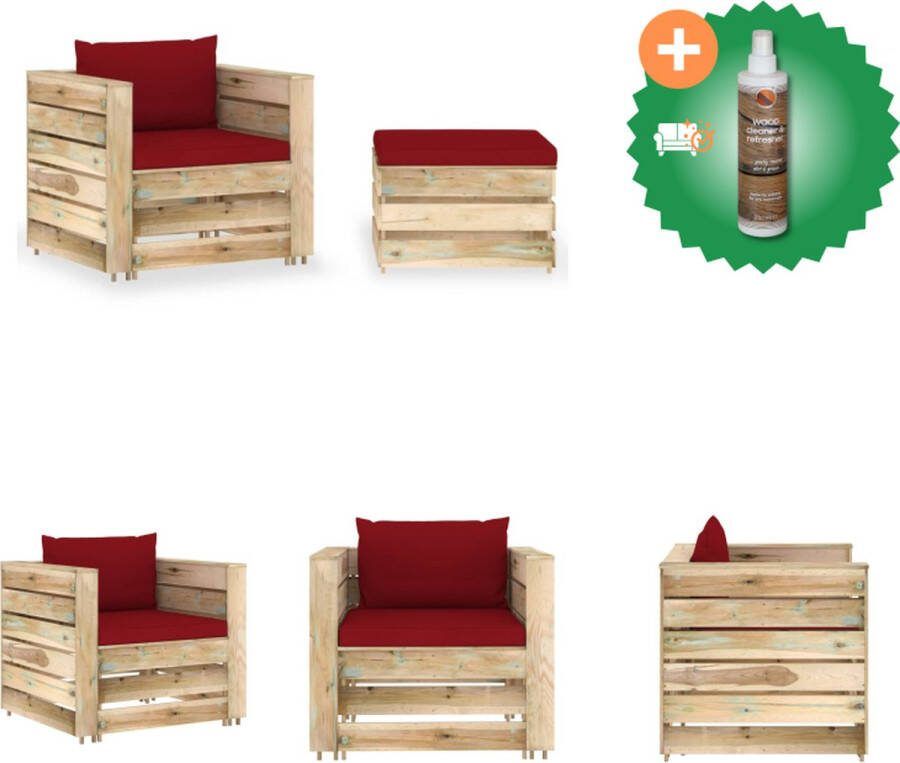 VidaXL Pallet Loungeset Houten tuinmeubel Grenenhout 2 zitkussens wijnrood 150x70x66cm Tuinset Inclusief Houtreiniger en verfrisser