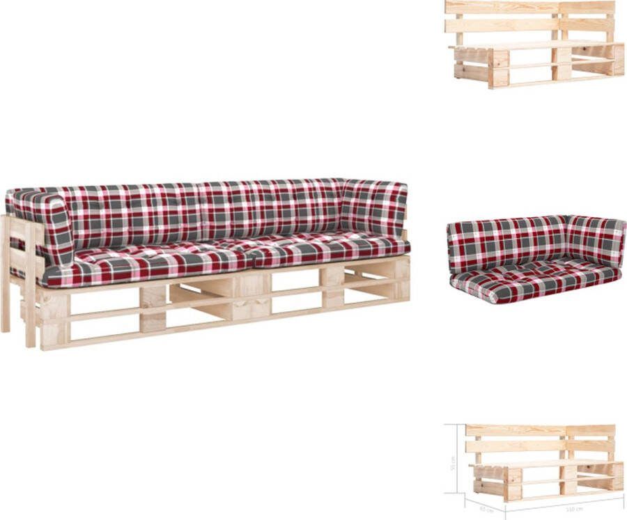 VidaXL Pallet tuinbank 110 x 65 x 55 cm Grenenhout Rood geruit kussen Tuinset