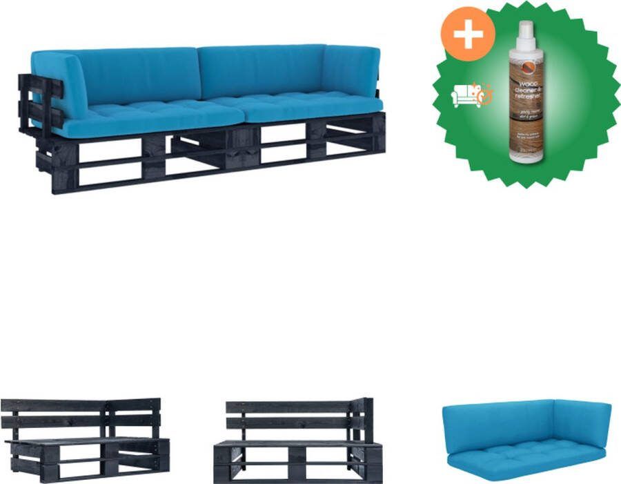 VidaXL Pallet Tuinbank 110 x 65 x 55 cm Grenenhout Weerbestendig Blauw kussen Tuinset Inclusief Houtreiniger en verfrisser