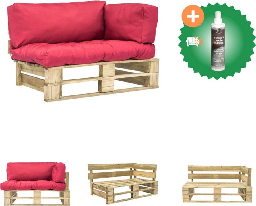 VidaXL Pallet Tuinbank 110 x 66 x 65 cm Grenenhout Rood Polyester Loungebank Inclusief Reiniger