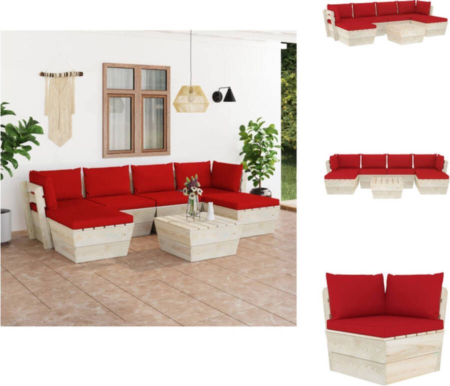 VidaXL Pallet Tuinset 7-delig Hout 60x60x65 cm Rood Tuinset
