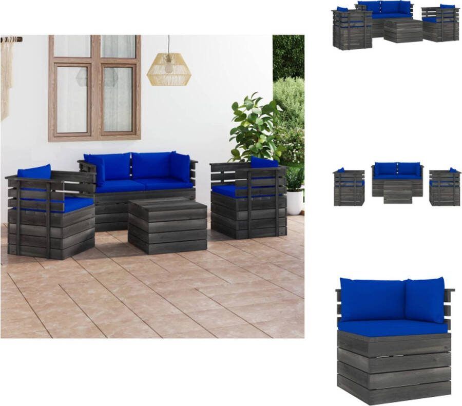 VidaXL Pallet Tuinset Armstoel en Hoekbank Massief Grenenhout Blauwe Kussens Tuinset