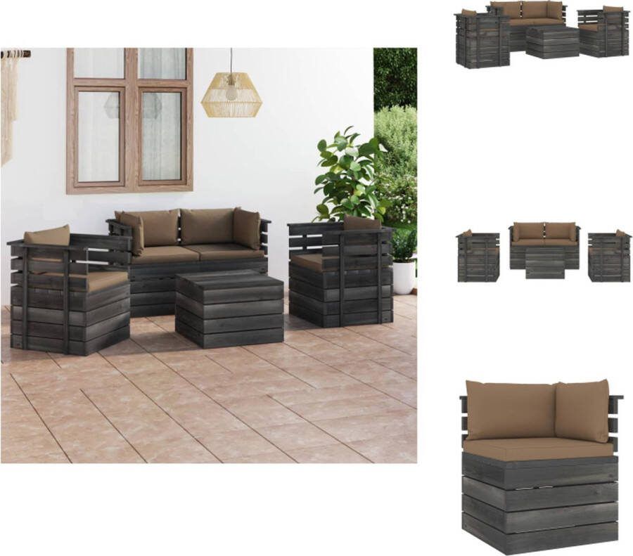 VidaXL Pallet Tuinset Armstoel + Hoekbank + Tafel Palletkussens Massief grenenhout Taupe kussen 150x65x71.5 cm Tuinset