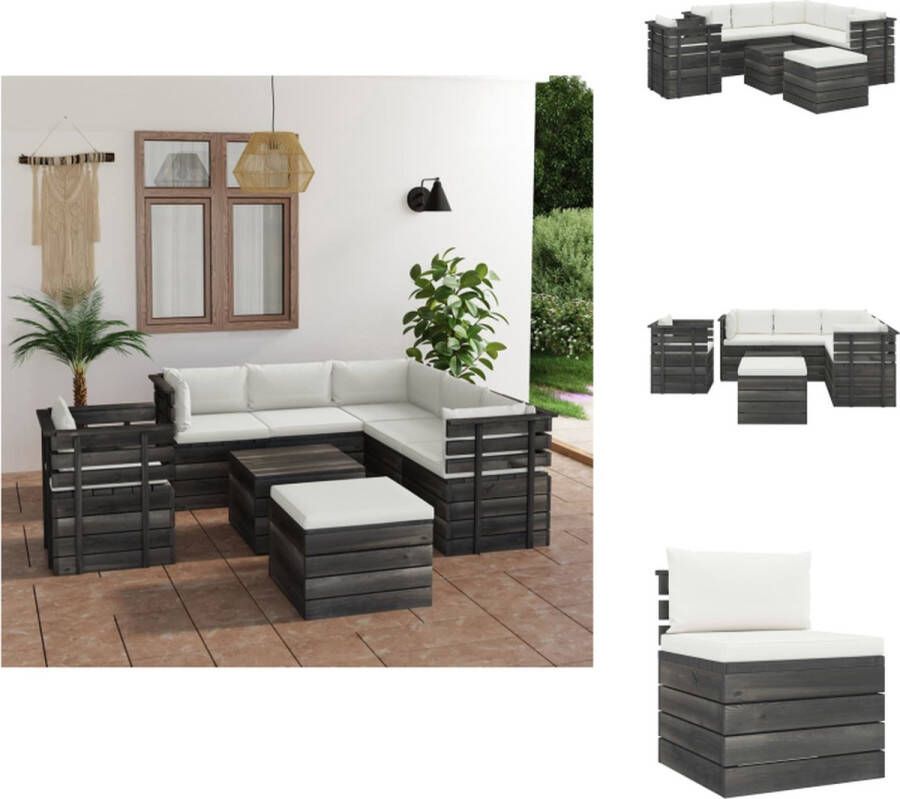 VidaXL Pallet Tuinset Armstoel Middenbank Hoekbank Hocker Crèmewit Kussen Grenenhout Polyester Tuinset