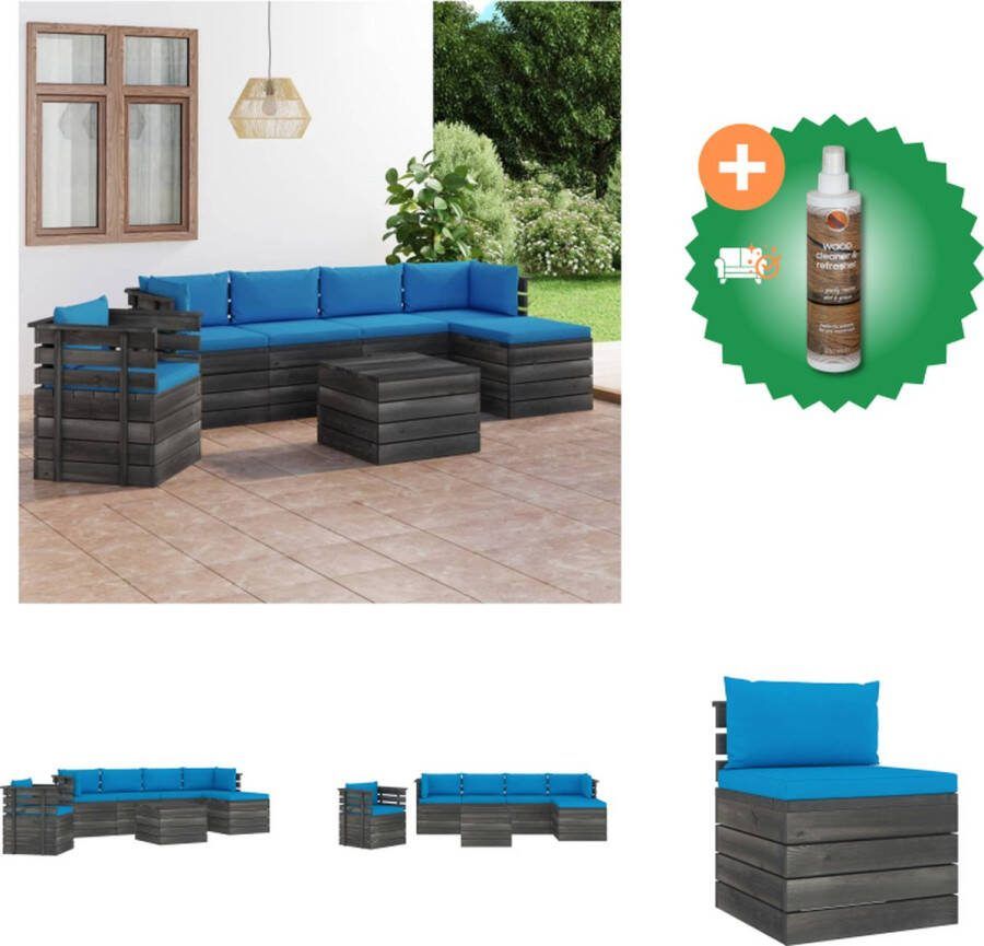 VidaXL Pallet Tuinset Armstoel Middenbank Hoekbank Tafel Hocker Lichtblauw Kussen Massief Grenenhout Tuinset Inclusief Houtreiniger en verfrisser