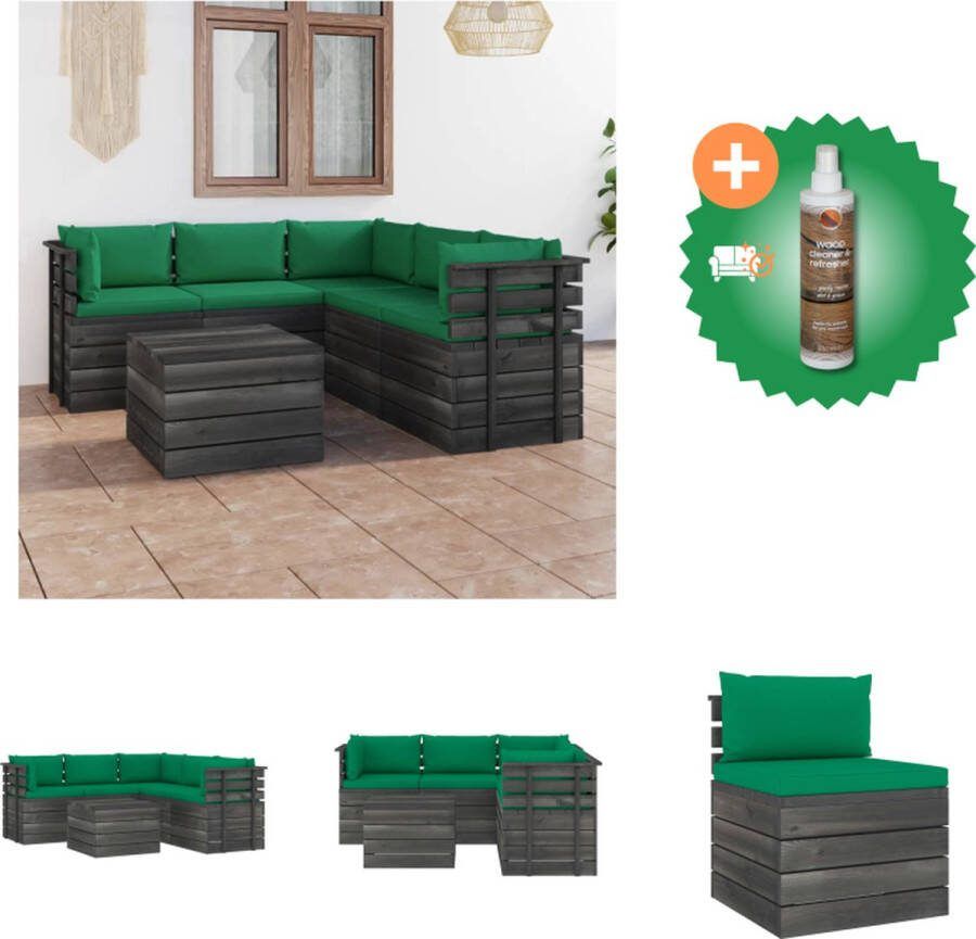 VidaXL Pallet Tuinset Grenenhout Groen Middenbank- 60x65x71.5cm Hoekbank- 65x65x71.5cm Tafel- 60x60x41.5cm Tuinset Inclusief Houtreiniger en verfrisser