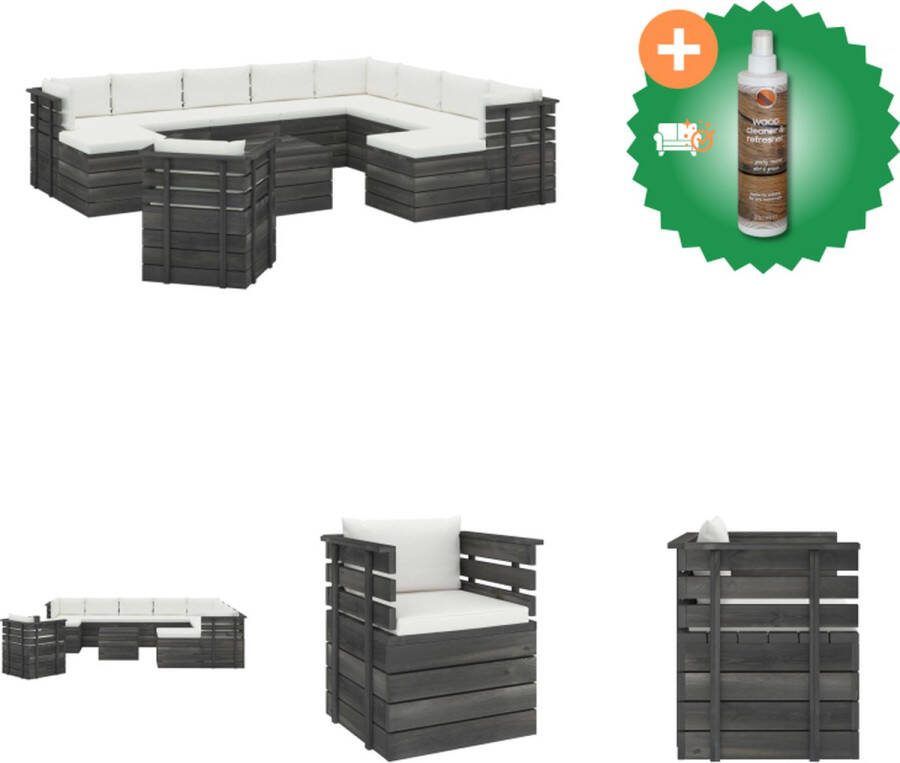 VidaXL Pallet Tuinset Grenenhout Modulair Crèmewit 11 zitkussens 2 rug zijkussens Tuinset Inclusief Houtreiniger en verfrisser