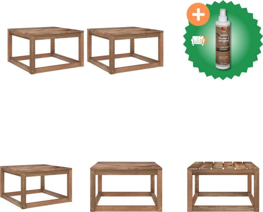 VidaXL Pallet Tuintafels Set van 2 Bruin Geïmpregneerd Grenenhout 60x60x36.5 cm Montage vereist Tuinbank Inclusief Houtreiniger en verfrisser