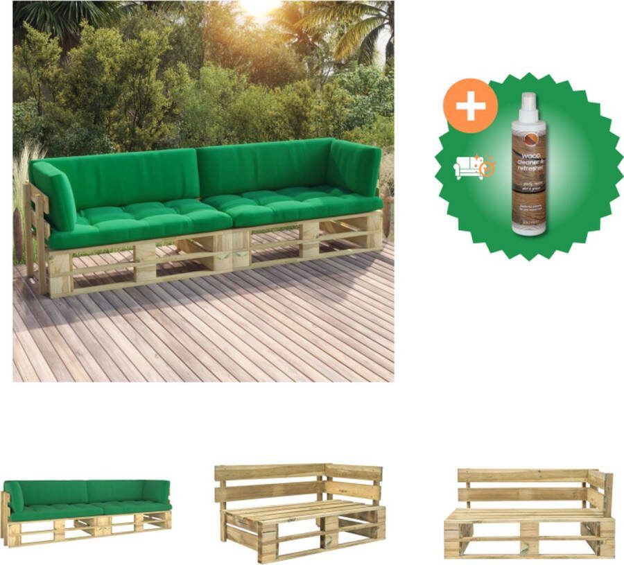 VidaXL Palletbank 110 x 66 x 55 cm Grenenhout Groen kussen Tuinset Inclusief Houtreiniger en verfrisser