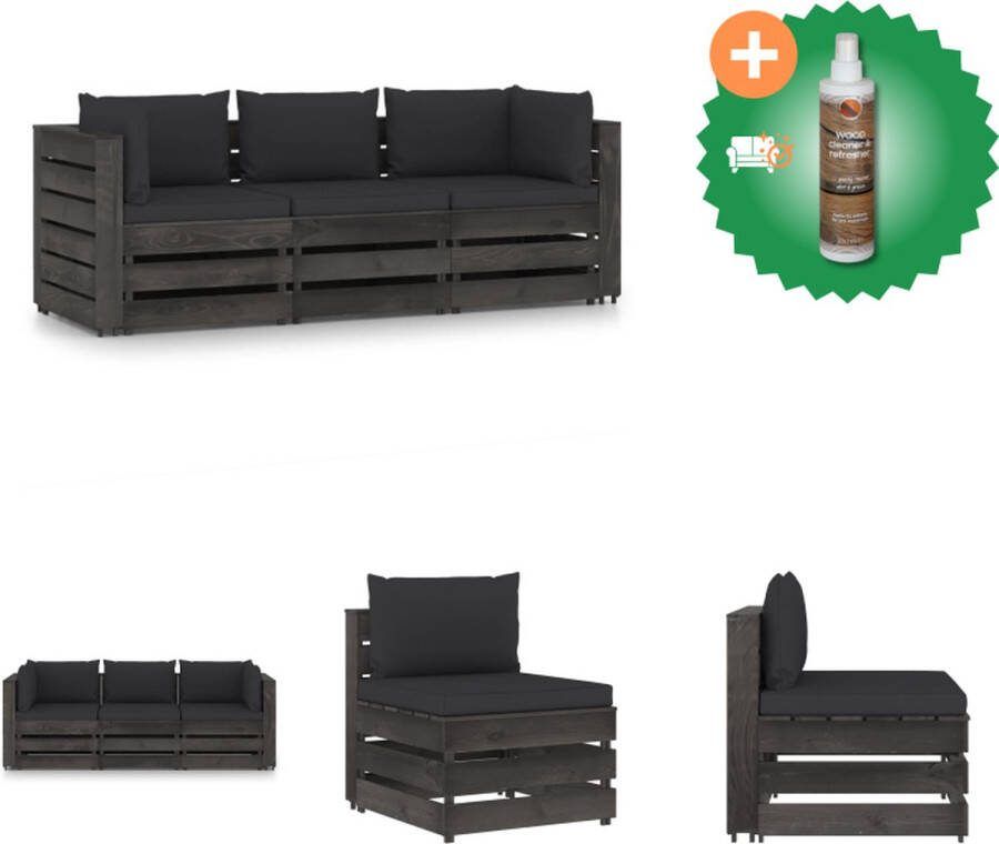 VidaXL Palletbank 3-zitter Grenenhout 69 x 70 x 66 cm Rustiek Tuinset Inclusief Houtreiniger en verfrisser