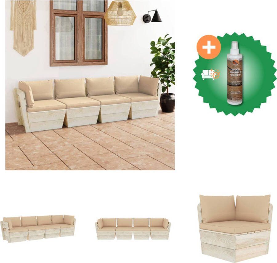 VidaXL Palletbank 60 x 60 x 65 cm geïmpregneerd vurenhout beige kussen Tuinset Inclusief Houtreiniger en verfrisser