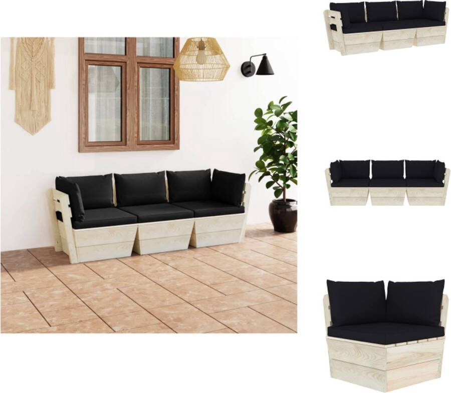 VidaXL Palletbank 60 x 60 x 65 cm zwart kussen Tuinset