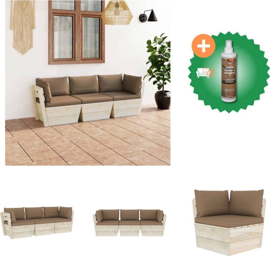 VidaXL Palletbank 60x60x65 cm Geïmpregneerd vurenhout Taupe Tuinset Inclusief Houtreiniger en verfrisser