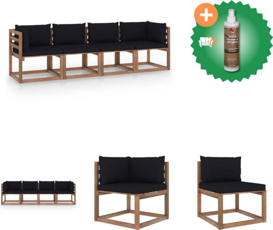 VidaXL Palletbank 64x64x70 cm Grenenhout Bruin Inclusief kussens Tuinset Inclusief Houtreiniger en verfrisser