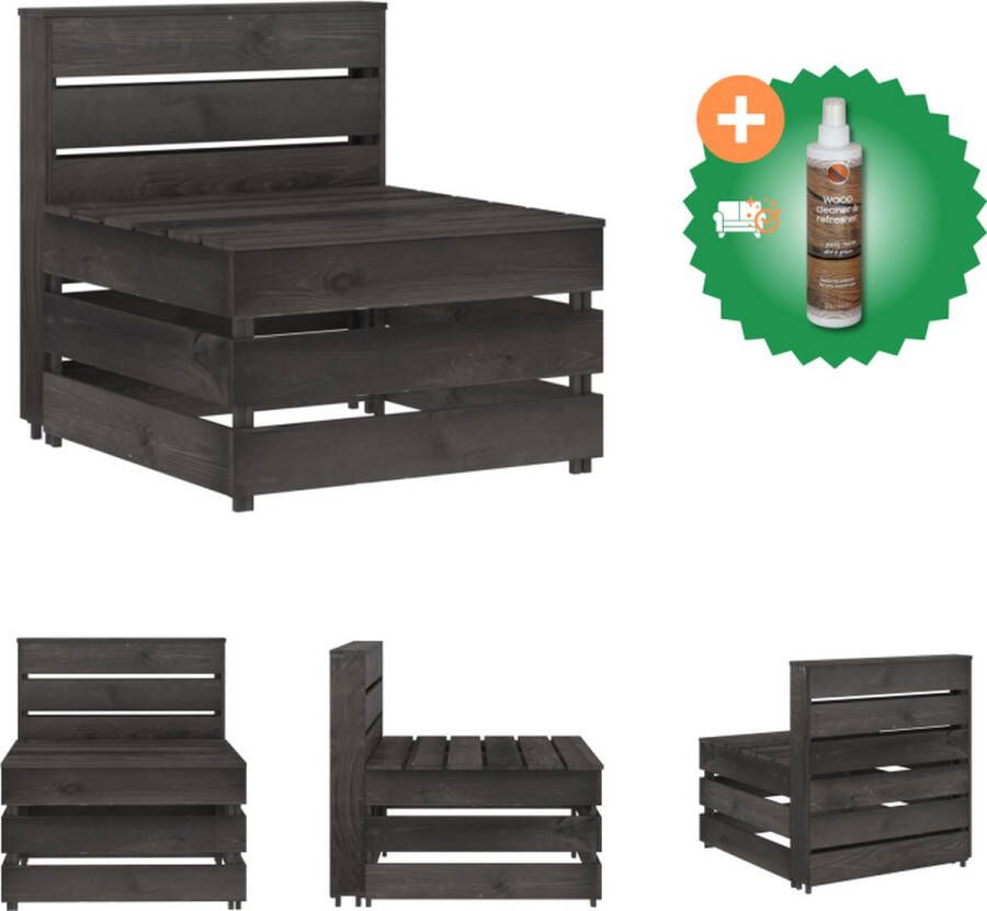 VidaXL Tuinmiddenbank pallet geïmpregneerd grenenhout grijs Tuinbank Inclusief Houtreiniger en verfrisser