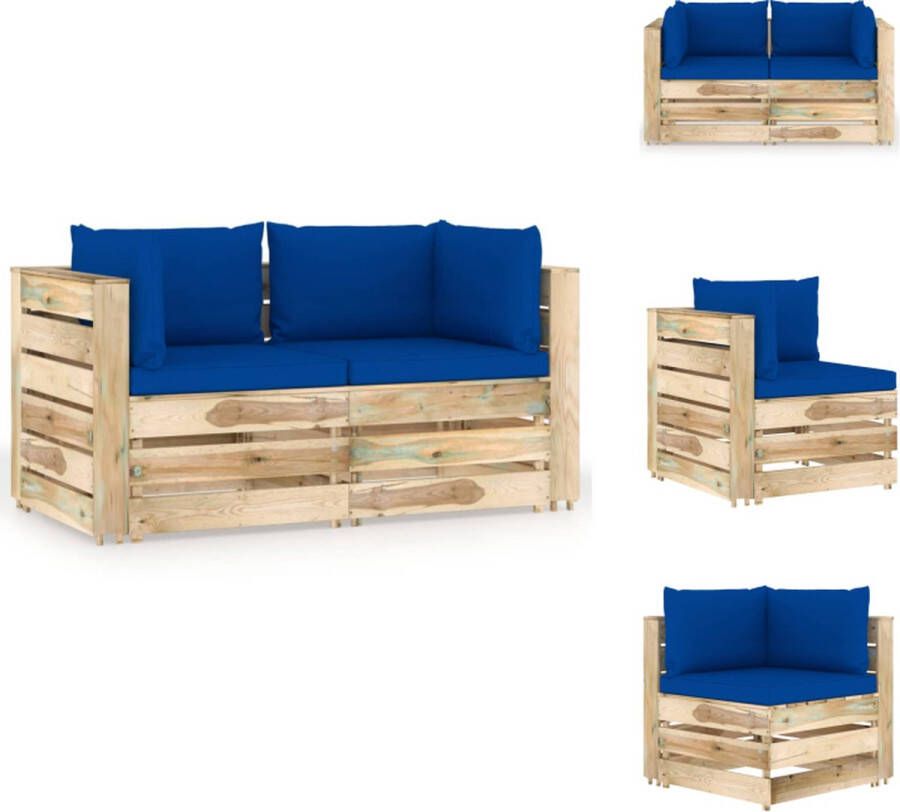 VidaXL Palletbank Geïmpregneerd grenenhout 69 x 70 x 66 cm blauwe kussens Tuinset