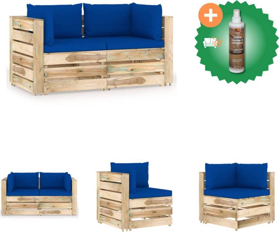 VidaXL Palletbank Geïmpregneerd grenenhout 69 x 70 x 66 cm blauwe kussens Tuinset Inclusief Houtreiniger en verfrisser