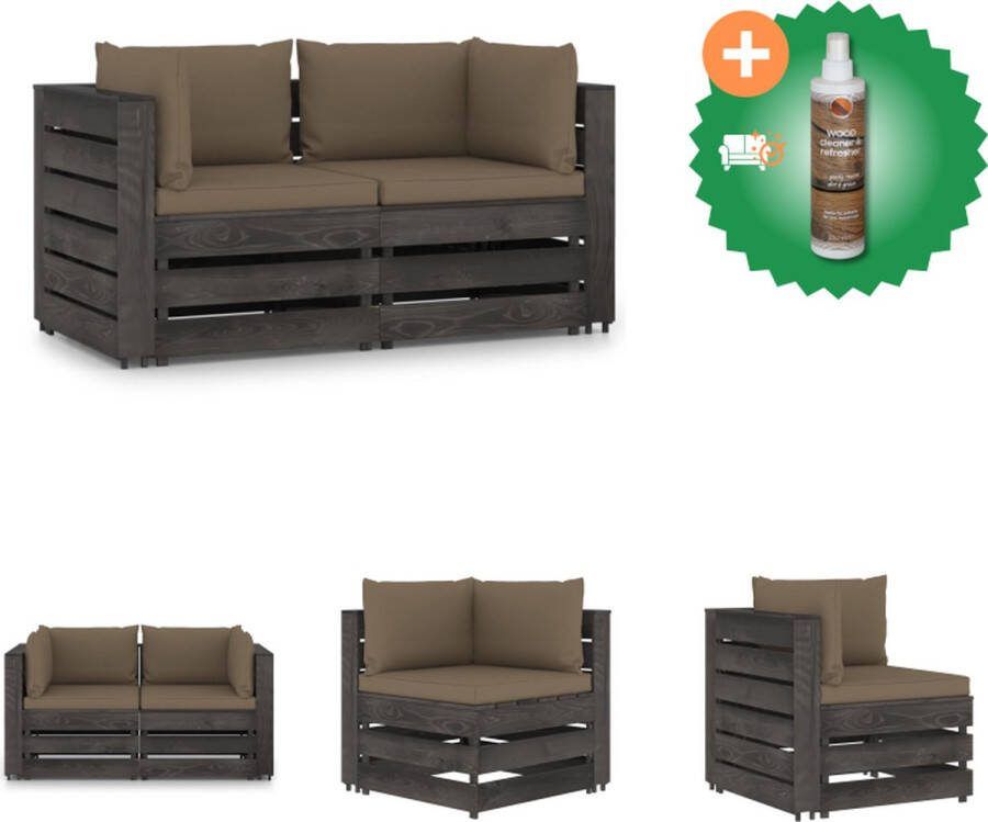 VidaXL Palletbank Geïmpregneerd grenenhout Taupe kussen 69x70x66 cm Montage vereist Tuinset Inclusief Houtreiniger en verfrisser