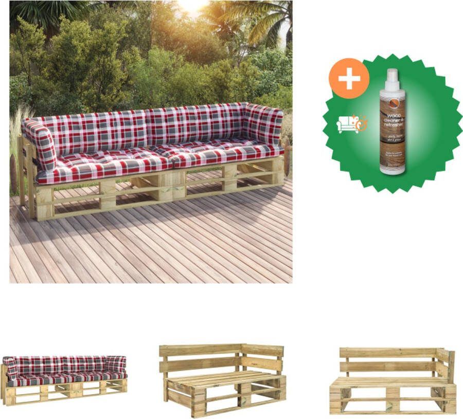 VidaXL Palletbank Grenenhout 110 x 66 x 55 cm Groen geïmpregneerd Inclusief kussens Tuinset Inclusief Houtreiniger en verfrisser