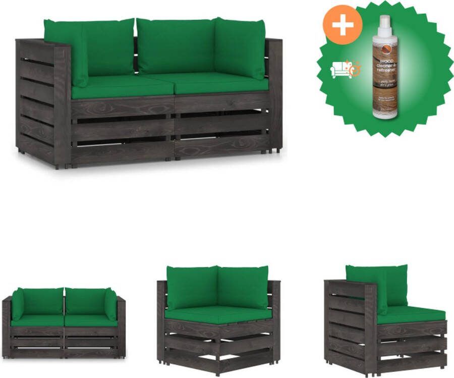 VidaXL Palletbank Grenenhout 69 x 70 x 66 cm (B x D x H) Groen Maten 100% Polyester Kussens Tuinset Inclusief Houtreiniger en verfrisser