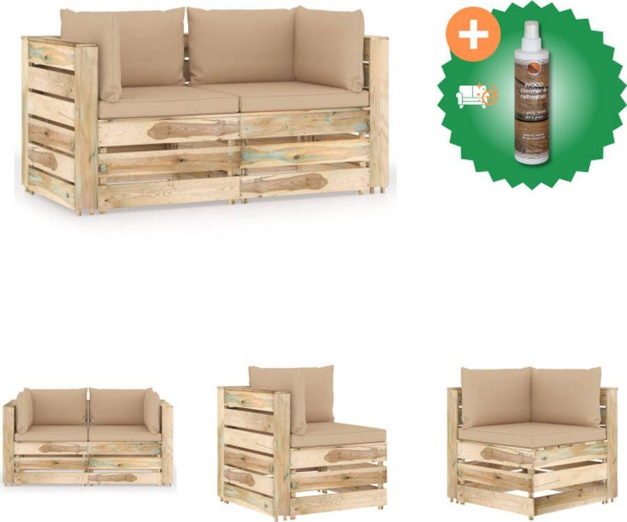 VidaXL Palletbank Grenenhout 69 x 70 x 66 cm Beige kussen Tuinset Inclusief Houtreiniger en verfrisser