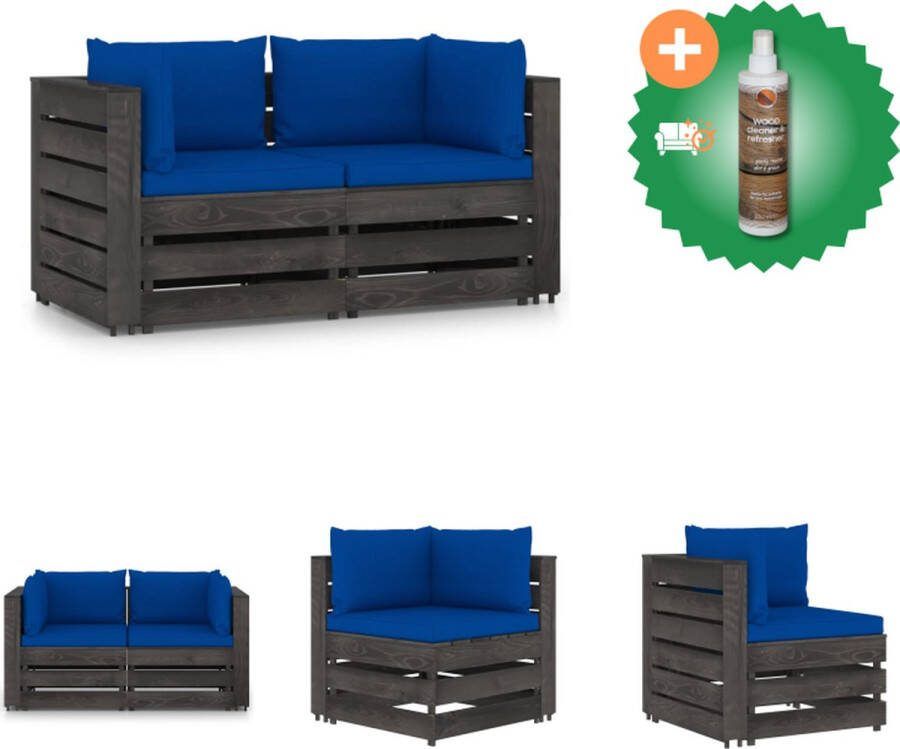 VidaXL Palletbank Grenenhout 69 x 70 x 66 cm Blauw kussen Tuinset Inclusief Houtreiniger en verfrisser