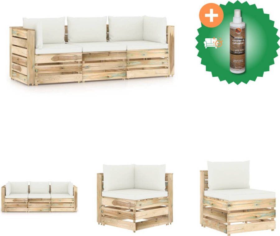 VidaXL Palletbank grenenhout 69 x 70 x 66 cm crèmewit kussen Tuinset Inclusief Houtreiniger en verfrisser