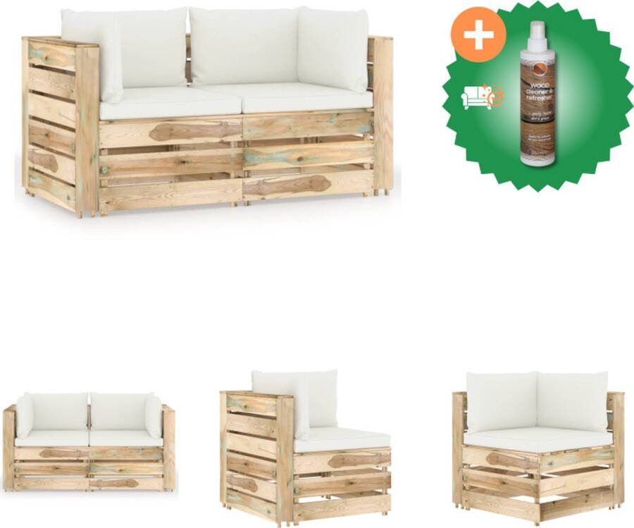 VidaXL Palletbank Grenenhout 69 x 70 x 66 cm Crèmewit kussen Tuinset Inclusief Houtreiniger en verfrisser
