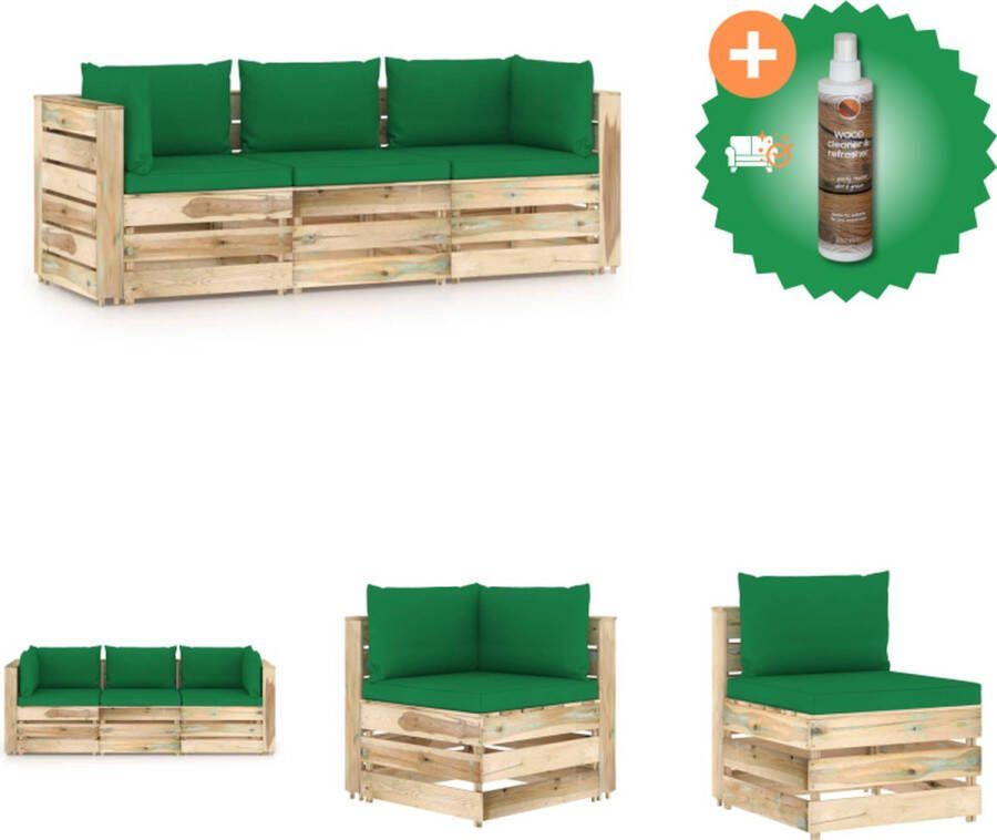 VidaXL Palletbank Grenenhout 69 x 70 x 66 cm Groen kussen Tuinset Inclusief Houtreiniger en verfrisser