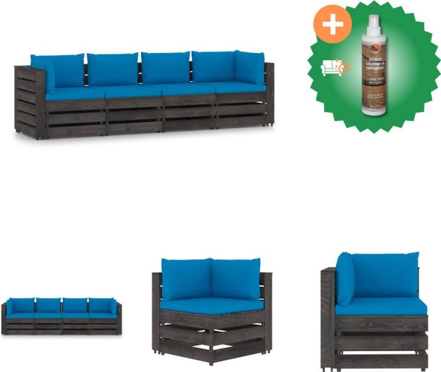 VidaXL Palletbank Grenenhout 69 x 70 x 66 cm Lichtblauw kussen Tuinset Inclusief Houtreiniger en verfrisser
