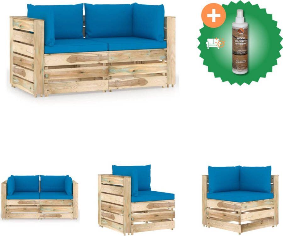 VidaXL Palletbank Grenenhout 69 x 70 x 66 cm Lichtblauw kussen Tuinset Inclusief Houtreiniger en verfrisser