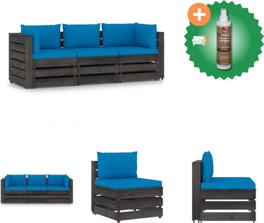 VidaXL Palletbank Grenenhout 69 x 70 x 66 cm Lichtblauwe kussens Tuinset Inclusief Houtreiniger en verfrisser