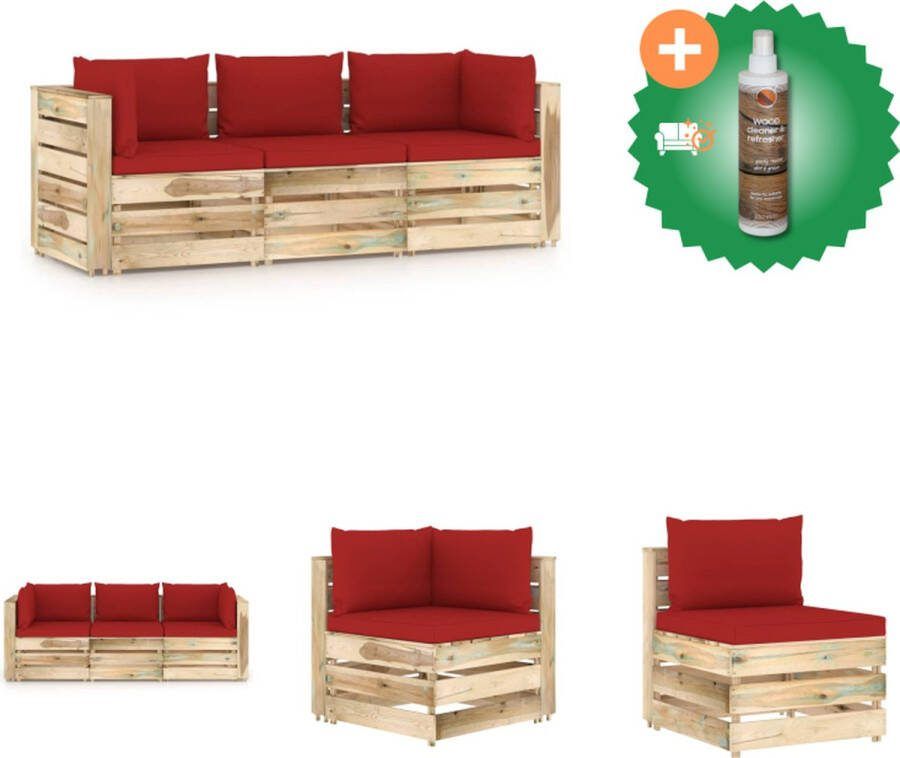 VidaXL Palletbank Grenenhout 69 x 70 x 66 cm Rood kussen Tuinset Inclusief Houtreiniger en verfrisser