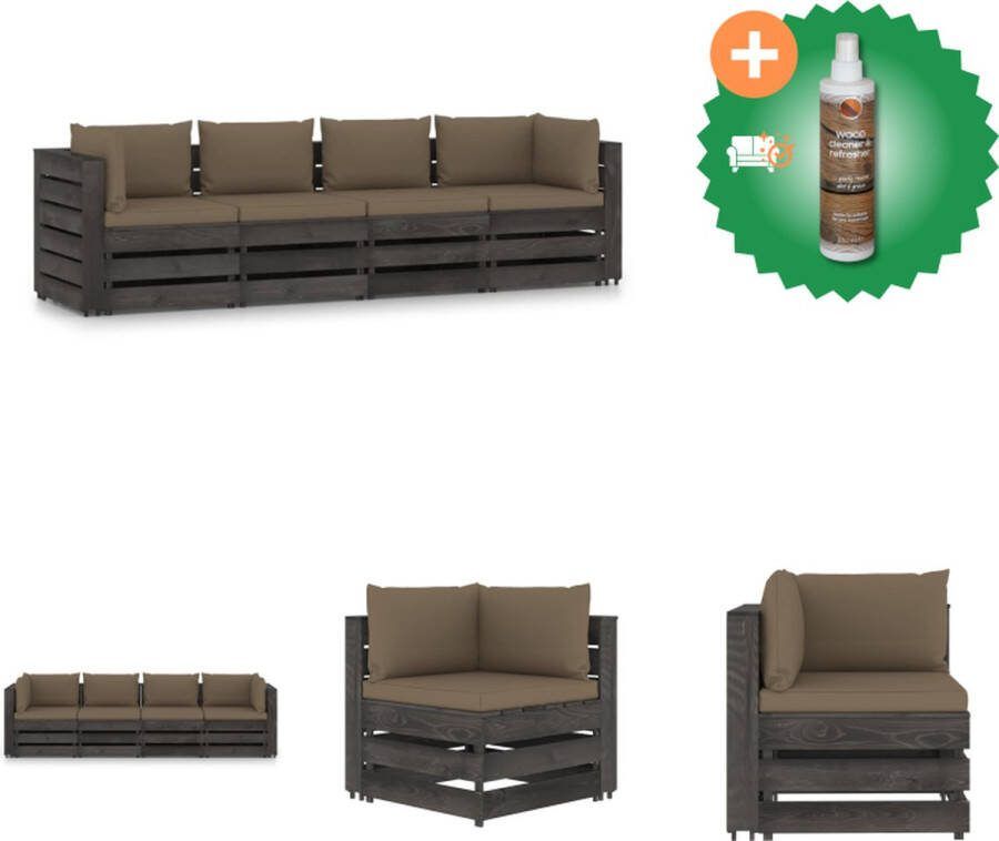 VidaXL Palletbank Grenenhout 69 x 70 x 66 cm Taupe kussen Tuinset Inclusief Houtreiniger en verfrisser