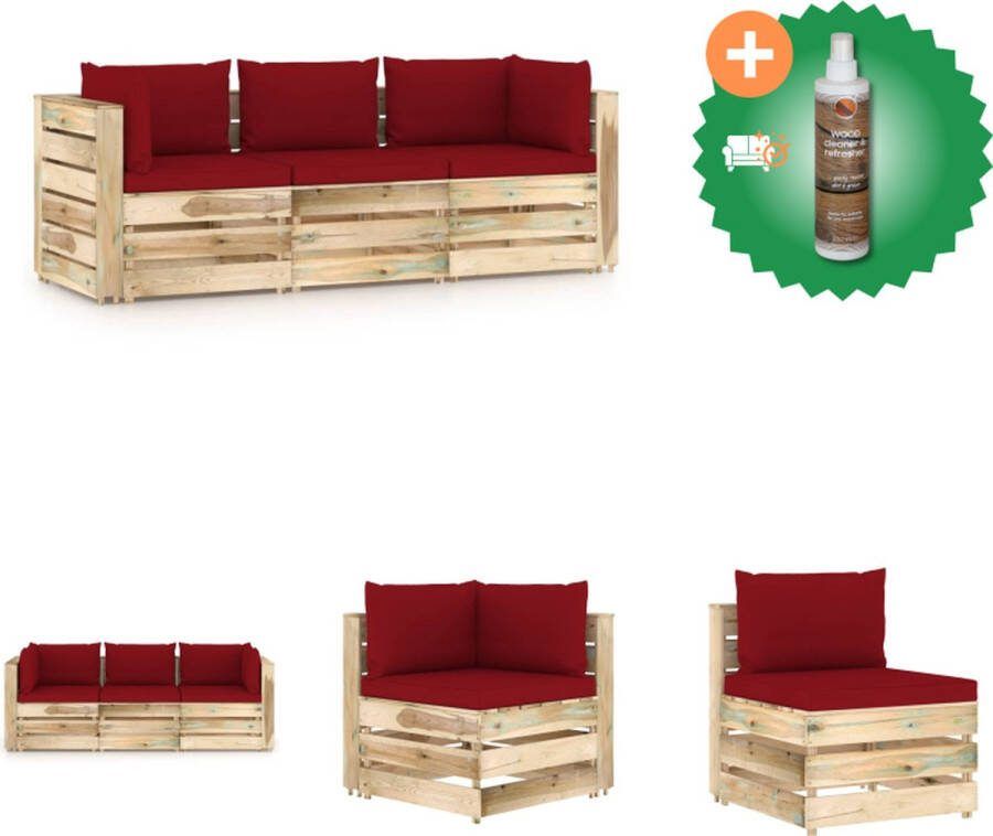 VidaXL Palletbank Grenenhout 69 x 70 x 66 cm Wijnrood kussen Tuinset Inclusief Houtreiniger en verfrisser