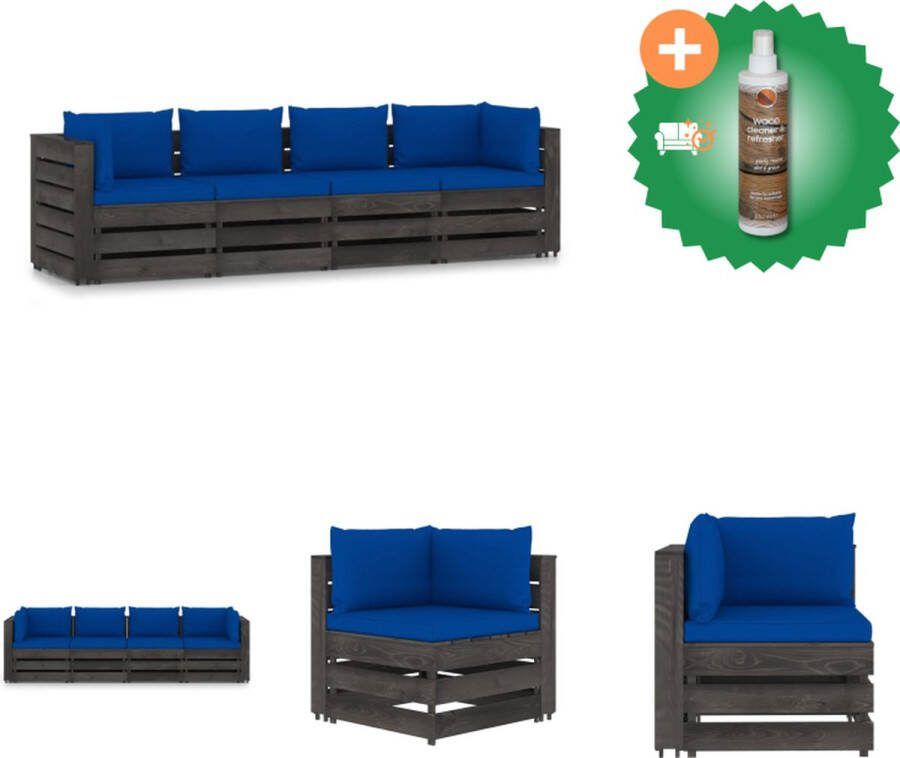 VidaXL Palletbank Grenenhout 69x70x66 cm Blauw kussen Tuinset Inclusief Houtreiniger en verfrisser