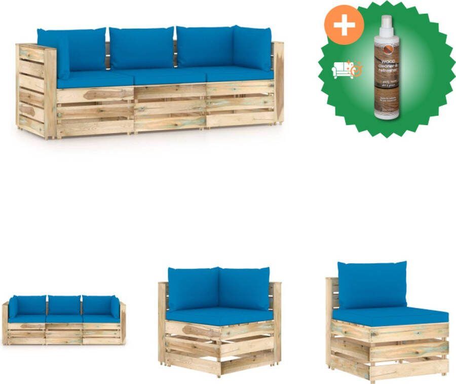 VidaXL Palletbank Grenenhout 69x70x66 cm Lichtblauwe kussens Tuinset Inclusief Houtreiniger en verfrisser