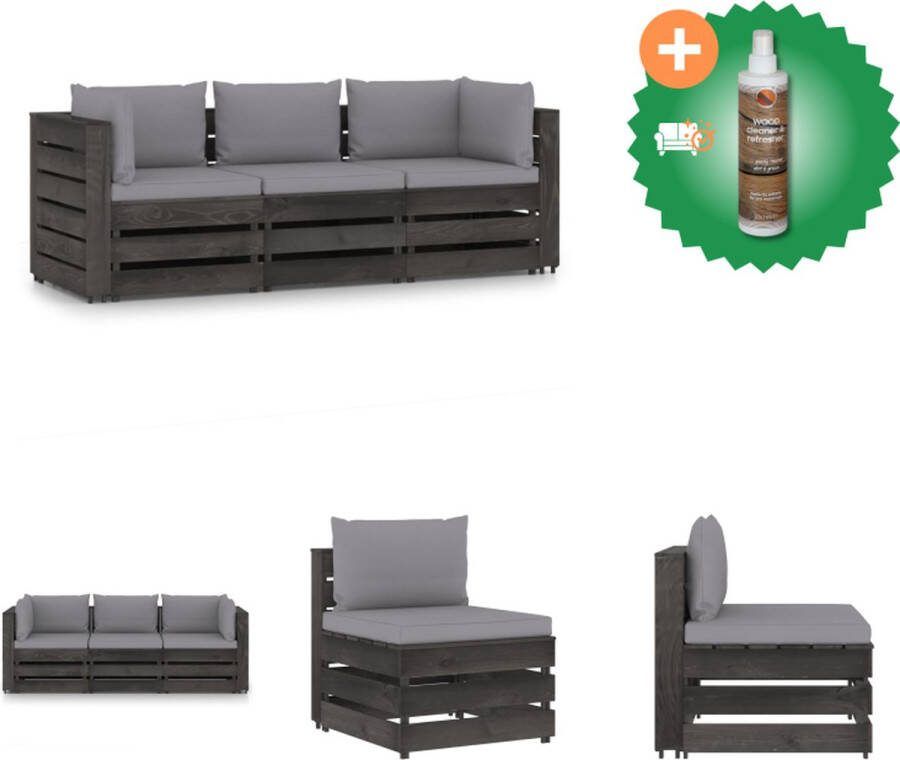 VidaXL Palletbank Grenenhout Grijs geïmpregneerd 69 x 70 x 66 cm Inclusief kussens Montage vereist Tuinset Inclusief Houtreiniger en verfrisser