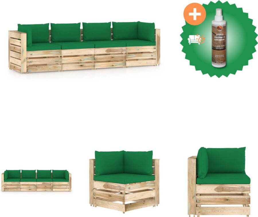 VidaXL Palletbank Grenenhout Groen 69 x 70 x 66 cm Duurzaam en weerbestendig Tuinset Inclusief Houtreiniger en verfrisser