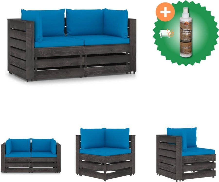 VidaXL Palletbank Grenenhout Hoekbank 69 x 70 x 66 cm Lichtblauw kussen Tuinset Inclusief Houtreiniger en verfrisser
