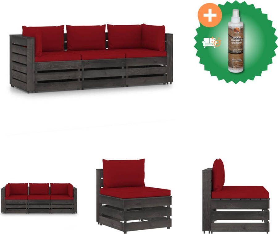 VidaXL Palletbank Grenenhout Hoekbank 69x70x66cm Middenbank 60x70x66cm Wijnrode kussens Montage vereist Tuinset Inclusief Houtreiniger en verfrisser
