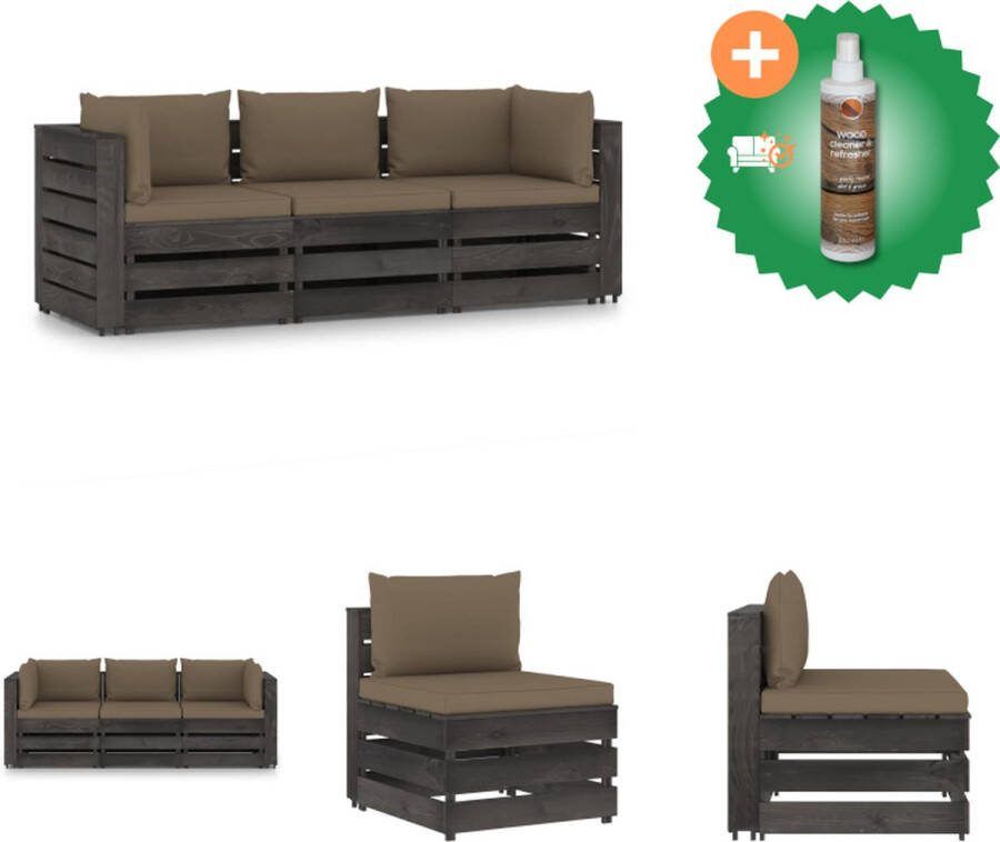 VidaXL Palletbank Grenenhout Taupe kussen 69x70x66 cm Tuinset Inclusief Houtreiniger en verfrisser