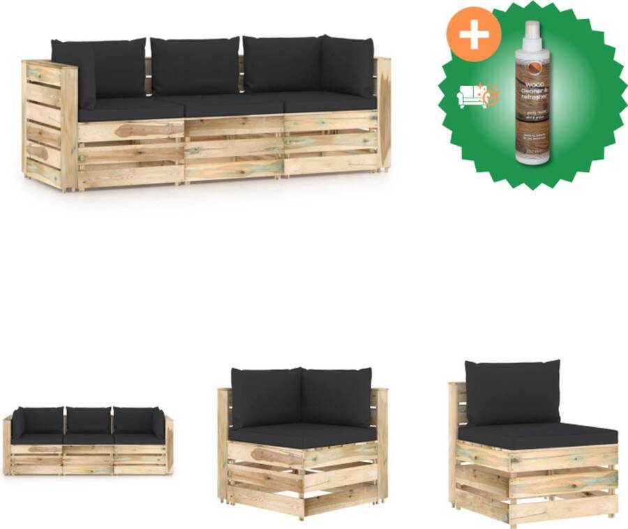 VidaXL Palletbank Grenenhout Zwart 69 x 70 x 66 cm Inclusief kussens Montage vereist Tuinset Inclusief Houtreiniger en verfrisser