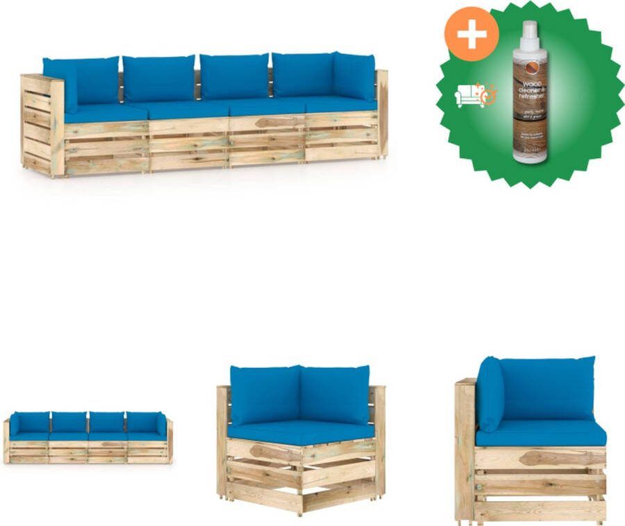 VidaXL Palletbank Grenenhouten tuinbank 69 x 70 x 66 cm Lichtblauw kussen Tuinset Inclusief Houtreiniger en verfrisser
